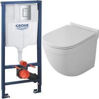 Комплект унитаза Owl 1975 Eld OWLT190101 с инсталляцией Grohe Rapid SL 38772001 с сиденьем Микролифт и клавишей смыва Хром