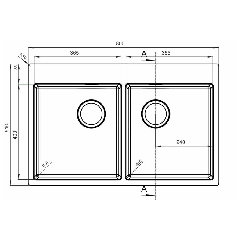 Кухонная мойка Florentina ЛОГИКА-НМ LHM.800.510.B.20.S.10, нержавеющая сталь, артикул LHM.800.510.B.20.S.10