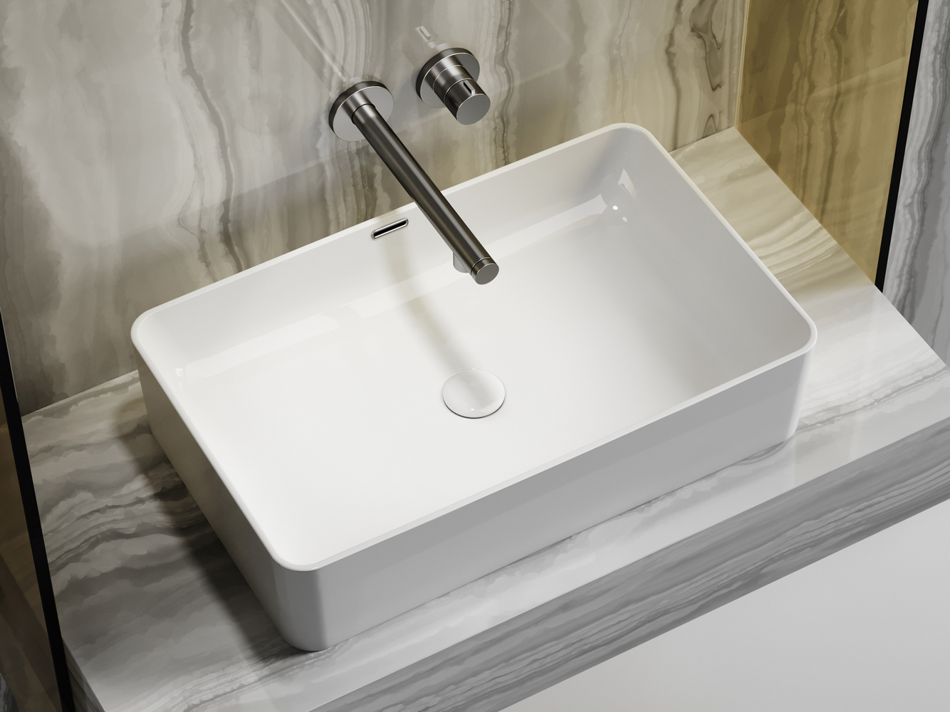 Умывальник чаша накладная прямоугольная со сливом переливом Элемент (Element) 605x385x140мм, артикул CN6065