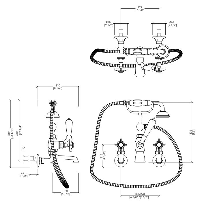 Devon Coventtry Смеситель для ванны настенный на 2 отв. с душевым комплектом , ручки белые,цвет хром, артикул MARF20/MCR