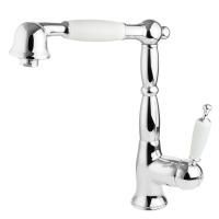 CUCINA OXFORD Смеситель для кухни моноком. с выдвижной лейкой, ручка белая/хром