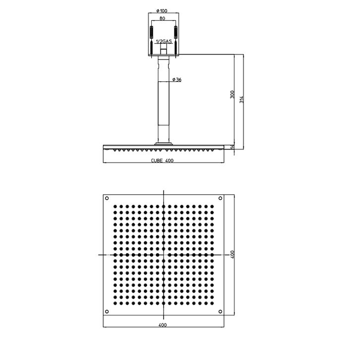 BOSSINI DREAM-CUBE Верхний душ 400 x 400 mm 1 режим - держателем вертикальным 300 x Ø 36 mm, цвет: хром BOSSINI DREAM-CUBE Верхний душ 400 x 400 mm 1 режим - держателем вертикальным 300 x Ø 36 mm, цвет: хром