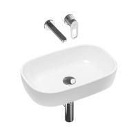 Комплект 4 в 1 Lavinia Boho Bathroom Sink 21510146, накладная фарфоровая раковина 54 см, встраиваемый смеситель со скрытым механизмом, латунный сифон, донный клапан quick-clac
