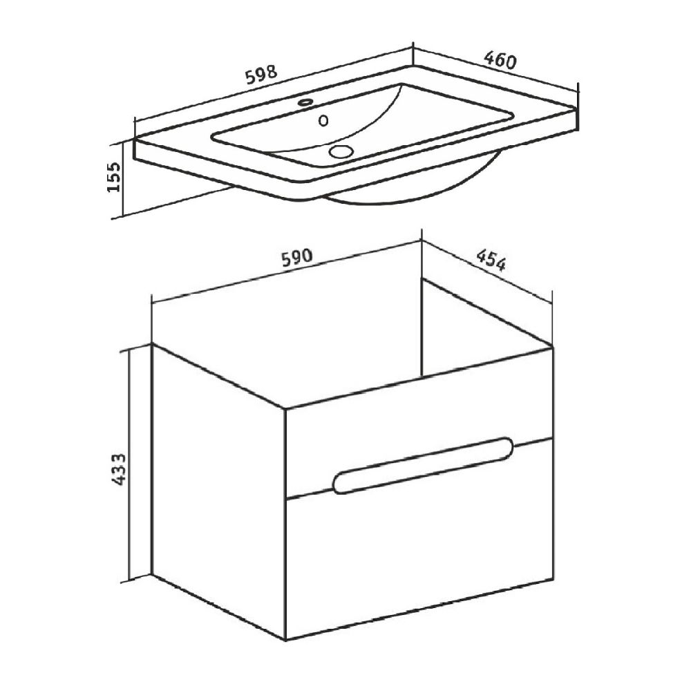 Тумба Runo Парма 60 подвесная 1 ящик под умывальник УТ000001837 (Omega 60) (00000001138), артикул 00000001138