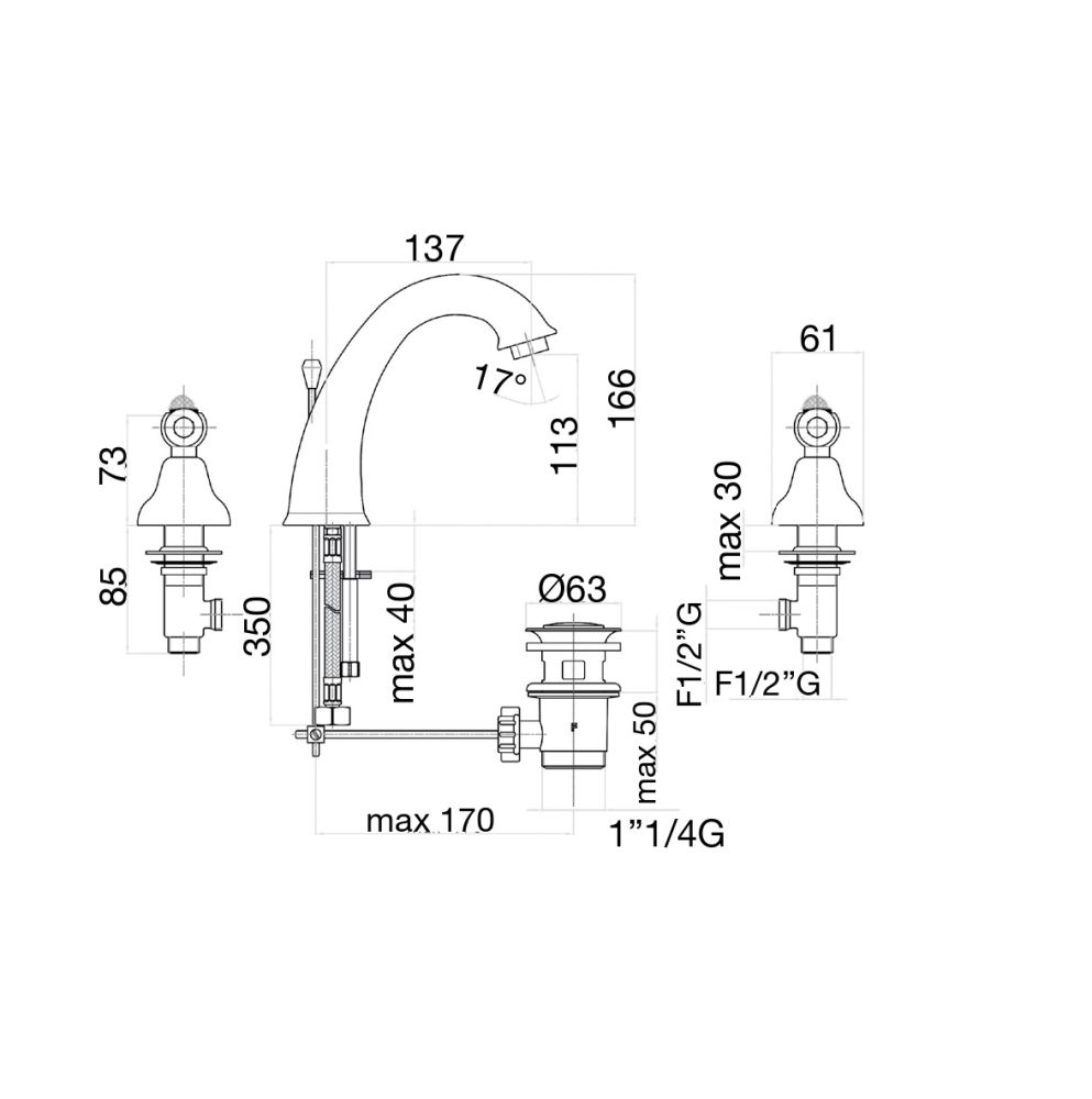 Смеситель для раковины Fiore COLONIALE SKY (SWAROVSKI®) 03CO0628, хром/золото, артикул 03CO0628
