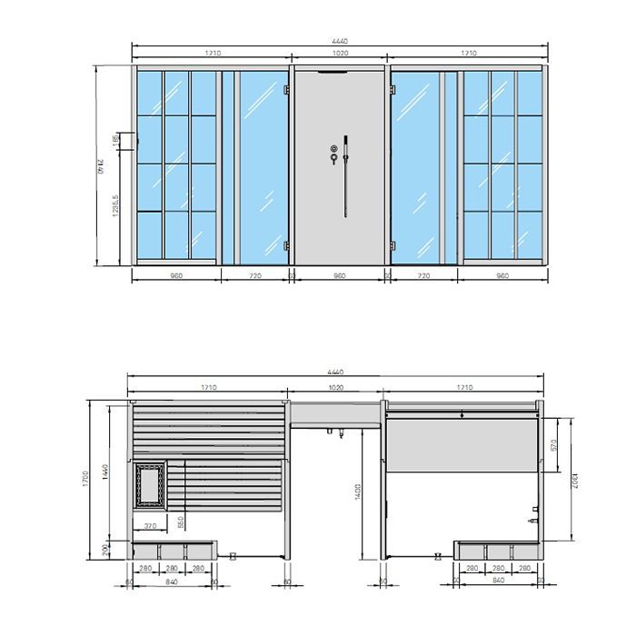 Effegibi Yoku Spa Shelf Сауна&Хаммам 444x170h217см, в нишу, цвет: сауна чёрный орех/Fior di Bosco Tortora