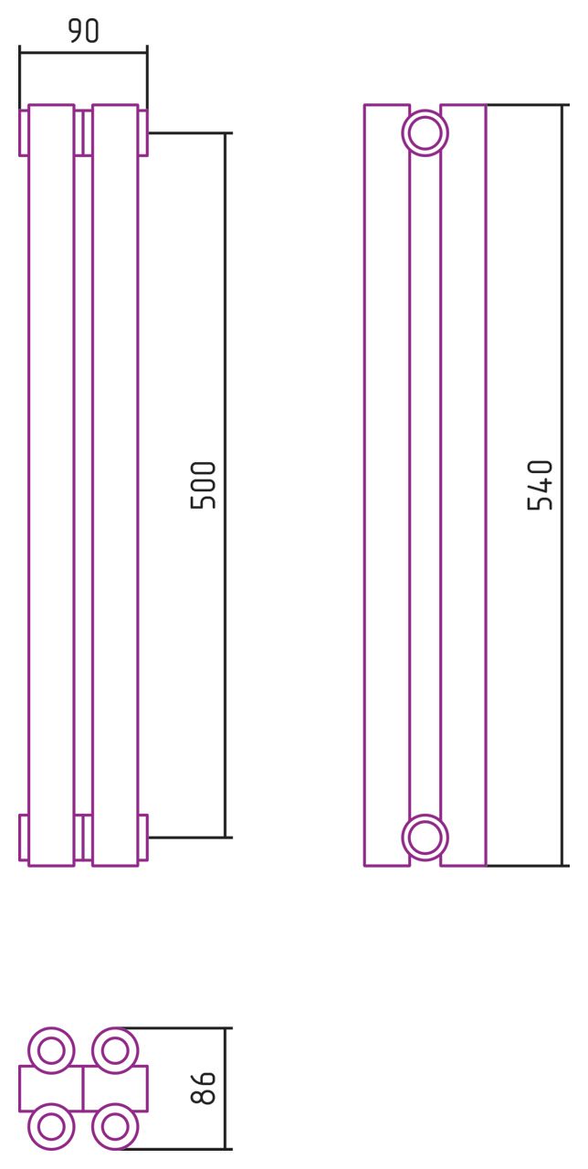 Отопительный радиатор ЭСТЕТ-00 н/ж 500х90 / 2 сек (Матовое ЗОЛОТО)
