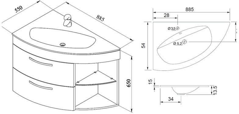 Тумба с раковиной De Aqua Трио Люкс 80 R белый Тумба с раковиной De Aqua Трио Люкс 80 R белый