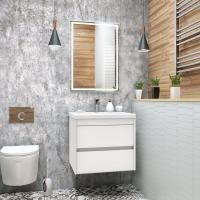 FAMILY База под раковину подвесная с двумя выкатными ящиками, Bianco Lucido, 580x480x550, Family-580-2C-SO-BL