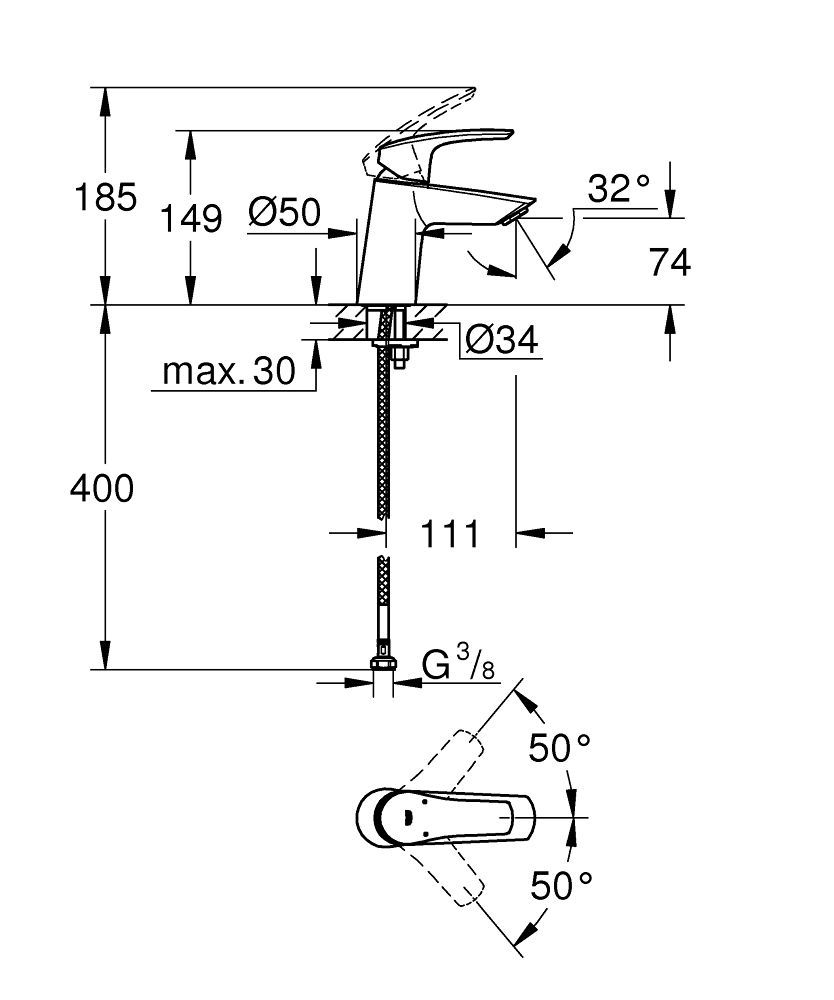 Смеситель для раковины  GROHE EUROSMART 23967003 (хром, L-11,1 H-7,4), шт