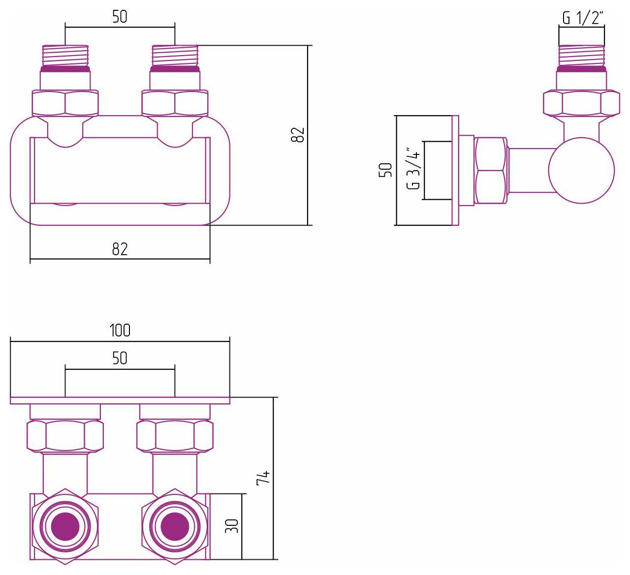 Модуль 2х1/2" угловой EU50 (Сатин) Модуль 2х1/2" угловой EU50 (Сатин)