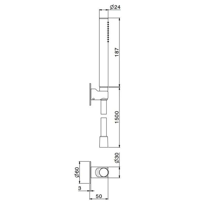 Ручной душ OLE с держателем для лейки и шлангом,  без выхода для подачи воды, хром