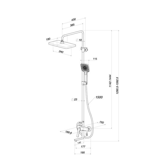 Душевая система с тропическим душем и изливом IDDIS Parker матовый графит (PARGM3Fi06), артикул PARGM3Fi06