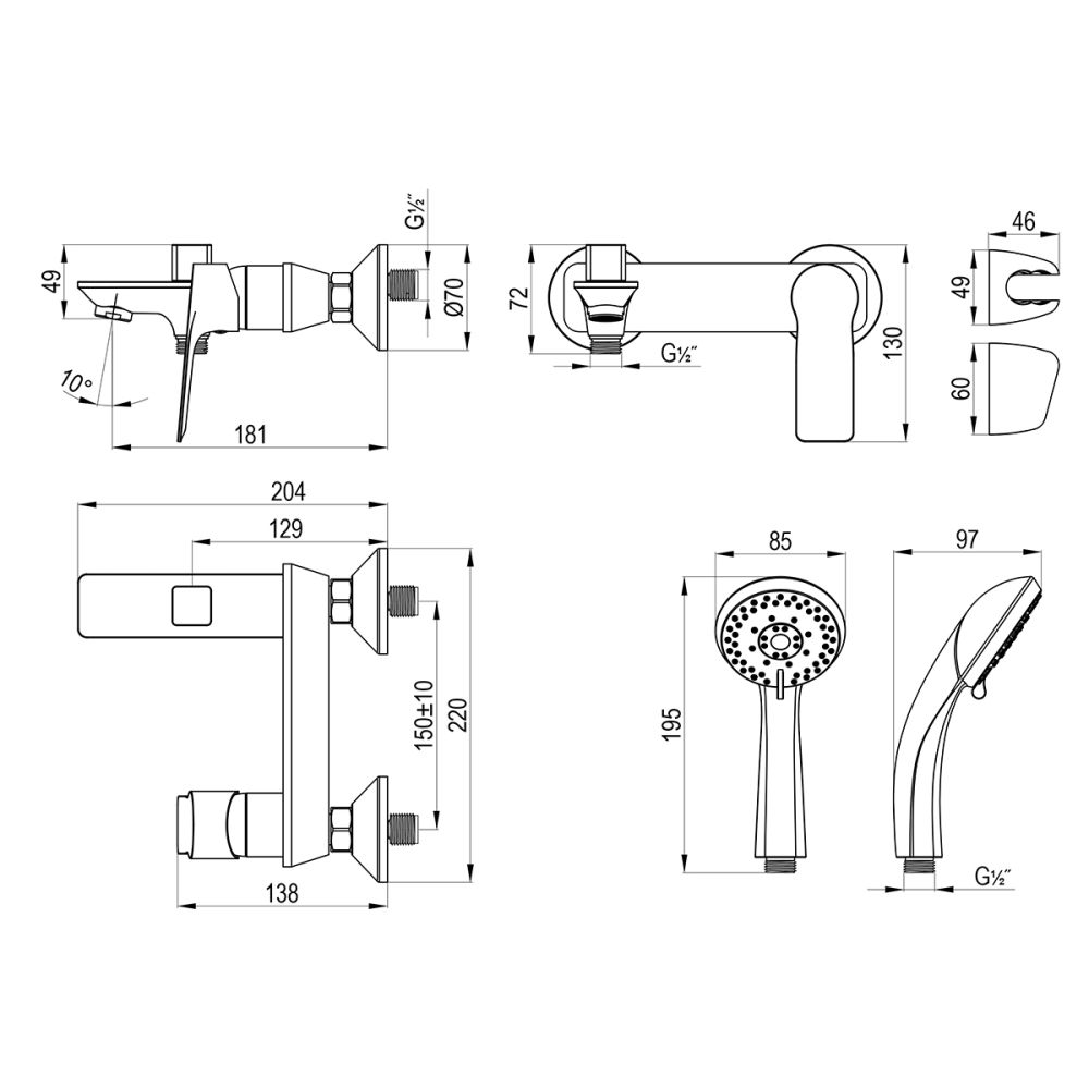 Смеситель Rossinka для ванны с монолитным изливом (RS27-29), артикул RS27-29