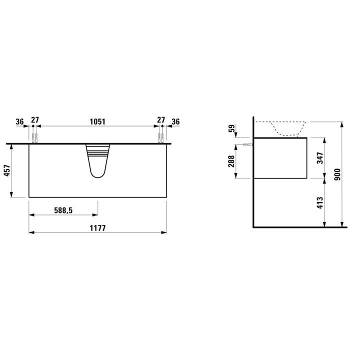 Laufen New Classic База под раковину подвесная , 1180х450х350 мм, 1 ящик, цвет белый глянец (для раковины 816852), артикул 4.0602.3.085.631.1