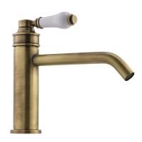 ERMITAGE MINI Смеситель для раковины моноком. излив 18см, ручка сверху, белый/бронза