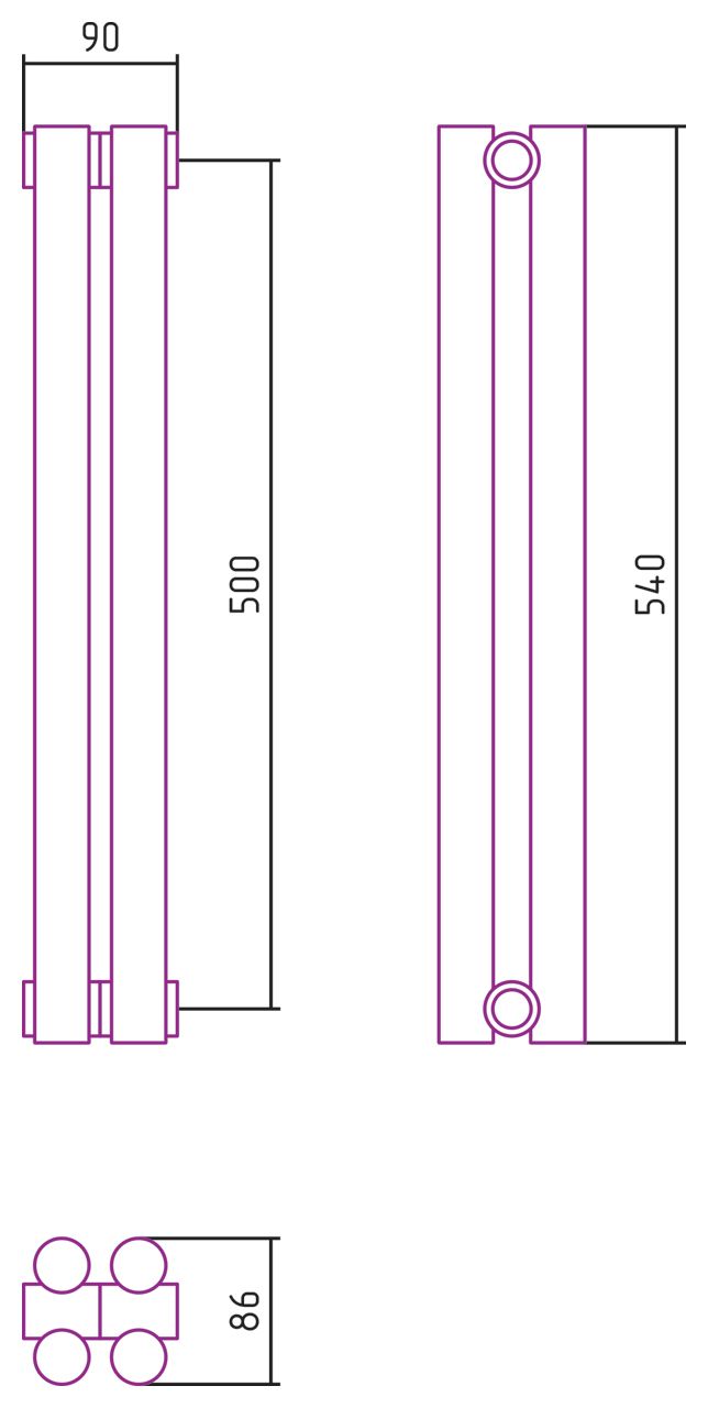 Отопительный радиатор ЭСТЕТ-11 н/ж 500х90 / 2 сек (Шампань)