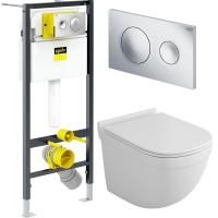 Комплект унитаза Owl 1975 Eld OWLT190101 с инсталляцией Viega Prevista Dry 792855 с сиденьем Микролифт и клавишей смыва Хром