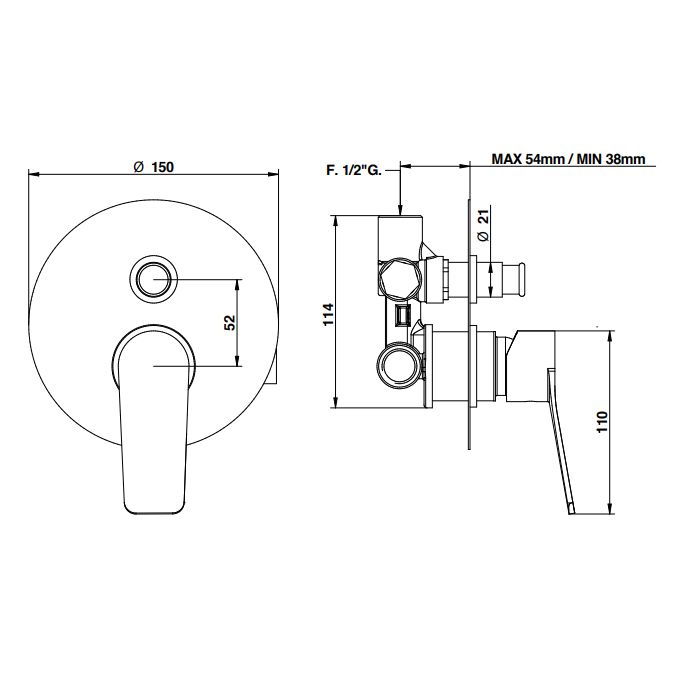 Bongio GIO2 Смеситель встроенный для душа с переключателем, 2 выхода, , цвет: хром (со встраиваемой часть), артикул 80529CRPR