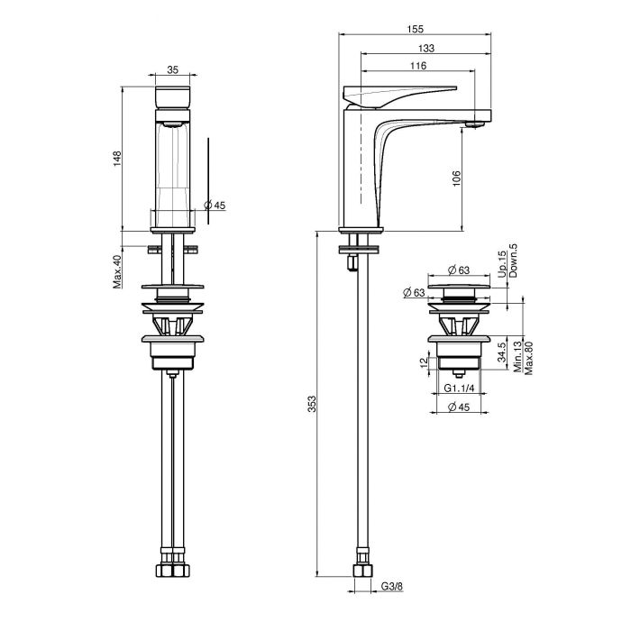 FIMA|Carlo Frattini Zeta Смеситель для раковины, высота 146 мм., без донного клапана, цвет хром