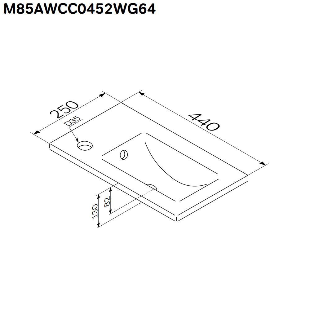 M85AWCC0452WG64 X-Joy, Раковина мебельная, керамическая, 45 см, встроенная, цвет: белый, глянец M85AWCC0452WG64 X-Joy, Раковина мебельная, керамическая, 45 см, встроенная, цвет: белый, глянец