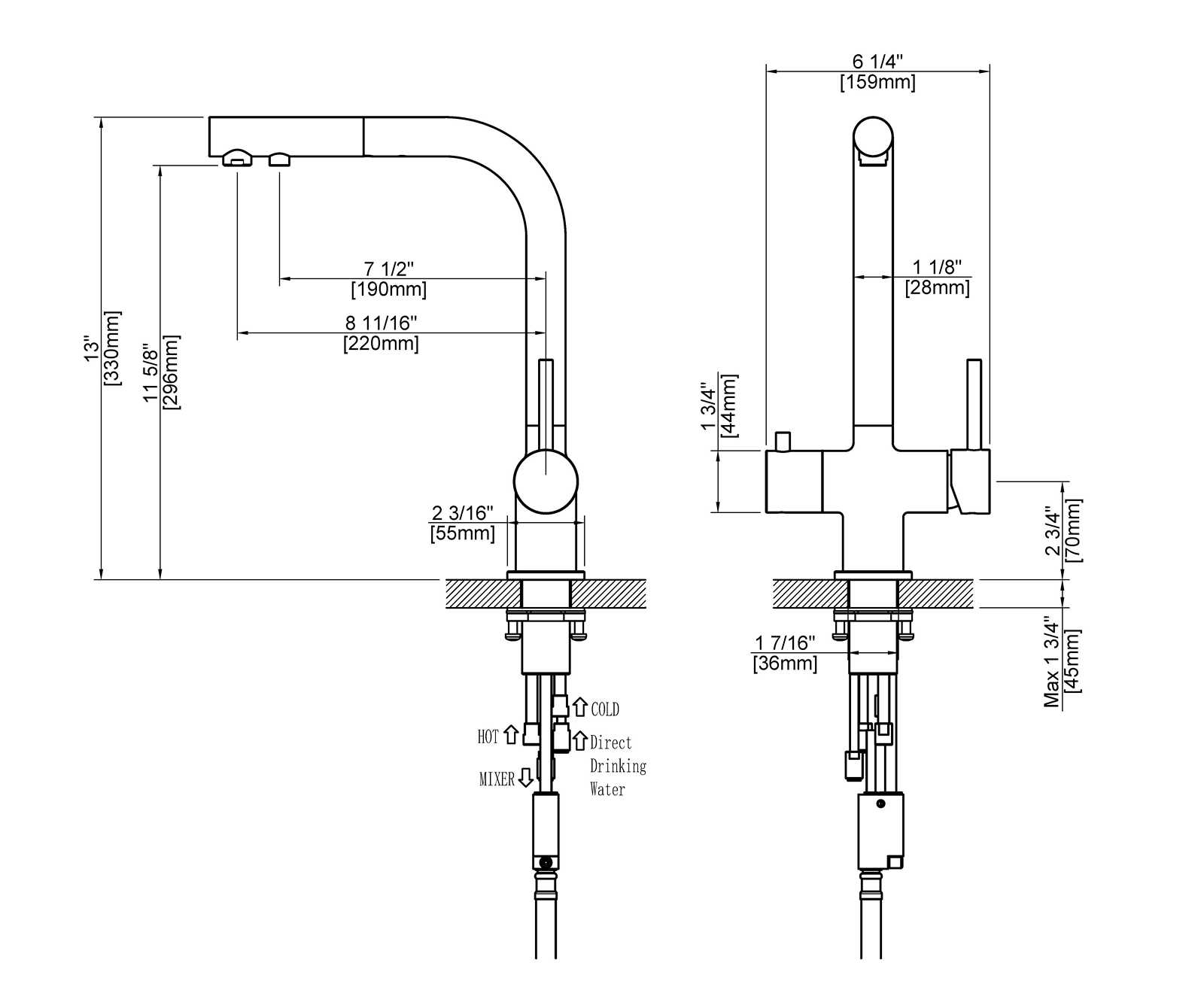 Смеситель для кухни с подключением фильтра и выдвижной лейкой Timo Saona 2356/18FL черное золото, артикул 2356/18FL