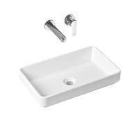 Комплект 2 в 1 Lavinia Boho Bathroom Sink Slim 21510177, накладная фарфоровая раковина 55 см, встраиваемый смеситель со скрытым механизмом