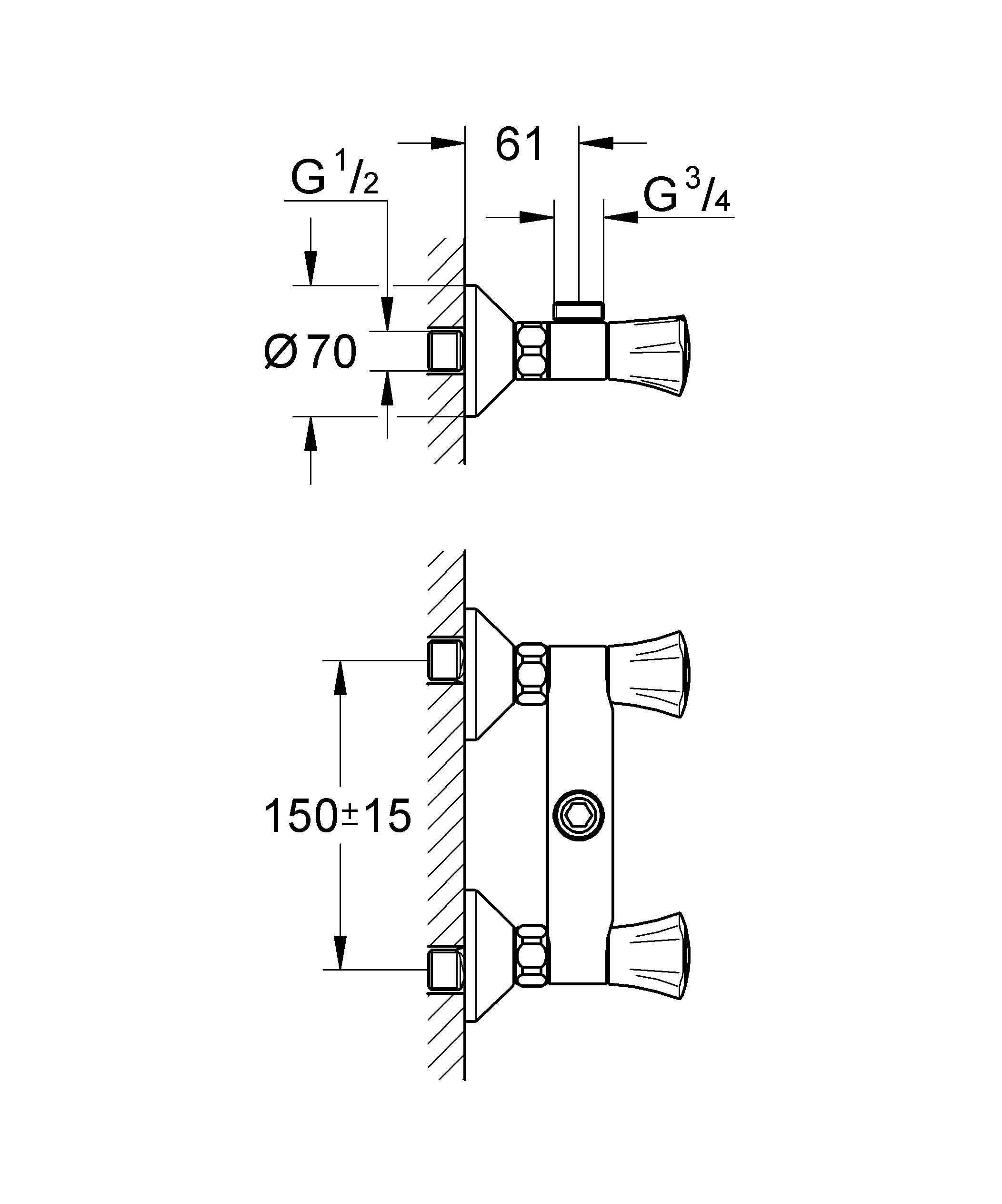 Смеситель для душа GROHE Costa L с выходом для шланга сверху, хром (26009001)