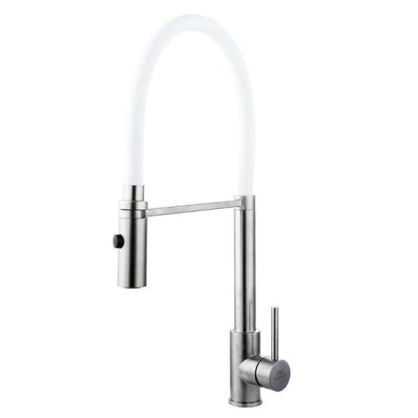 Смеситель для кухни с гибким изливом FASHUN A54111-8, сатин/белый