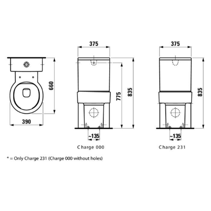 Laufen VAL Чаша моноблока 660x390x430мм, вупуск универсальный, безободковый, цвет: белый