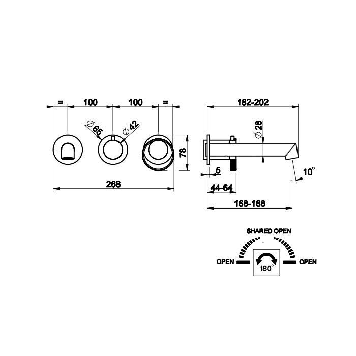 Gessi Anello Встраиваемый однорычажный смеситель на 2 выхода с перекл. и изливом (внешние части), цвет: хром