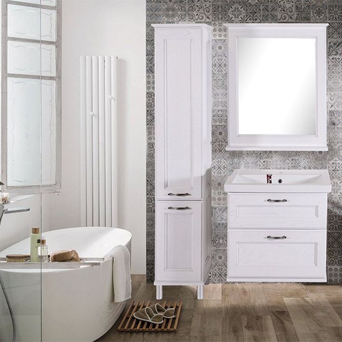 Тумба под раковину ASB-Woodline Прато 70 подвесная Белый патина серебро