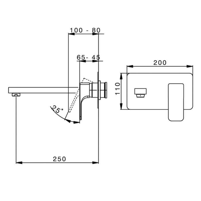 CISAL Cubic Смеситель однорычажный для раковины из стены,излив 250 мм,внешняя часть, цвет хром, артикул CU00551321