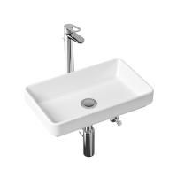 Комплект 4 в 1 Lavinia Boho Bathroom Sink Slim 21510221, накладная фарфоровая раковина 55 см, смеситель с донным клапаном, латунный сифон, угловые вентили 2 шт.