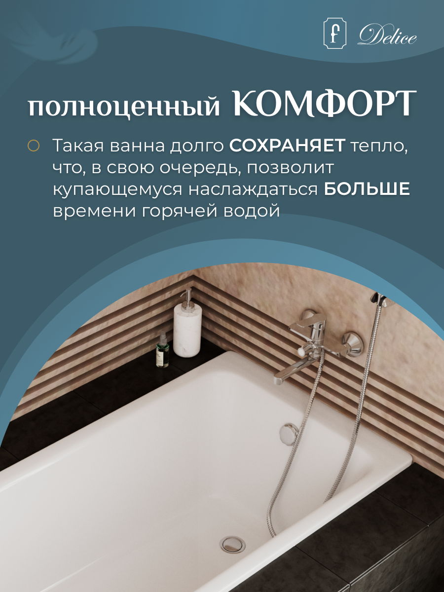 Ванна чугунная Delice Parallel 1700х800, без ручек, артикул DLR220502