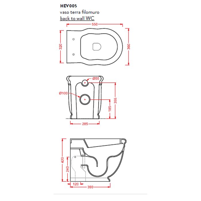 Artceram HERMITAGE Унитаз пристенный , выпуск в стену, белый, 36х55см (крепеж в комплекте, хром)