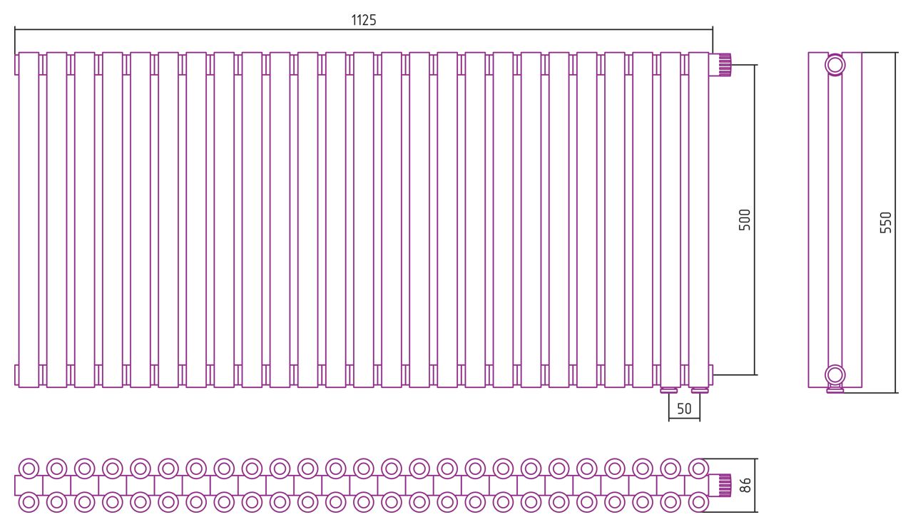 Отопительный радиатор ЭСТЕТ-00 н/ж EU50 500х1125 / 25 сек (Состаренная БРОНЗА)