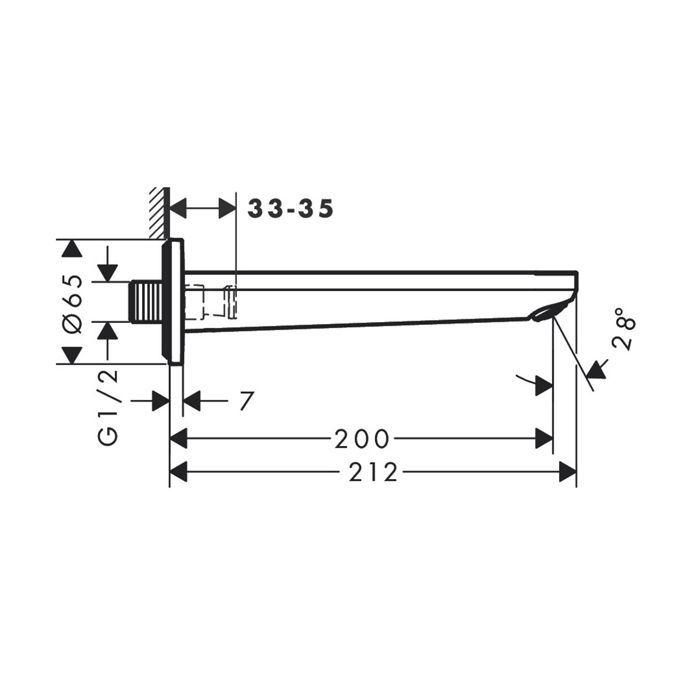 Излив, Hansgrohe, Rebris S, настенный, вынос излива, мм-200, стандарт подводки-1/2", цвет-черный матовый Излив, Hansgrohe, Rebris S, настенный, вынос излива, мм-200, стандарт подводки-1/2", цвет-черный матовый
