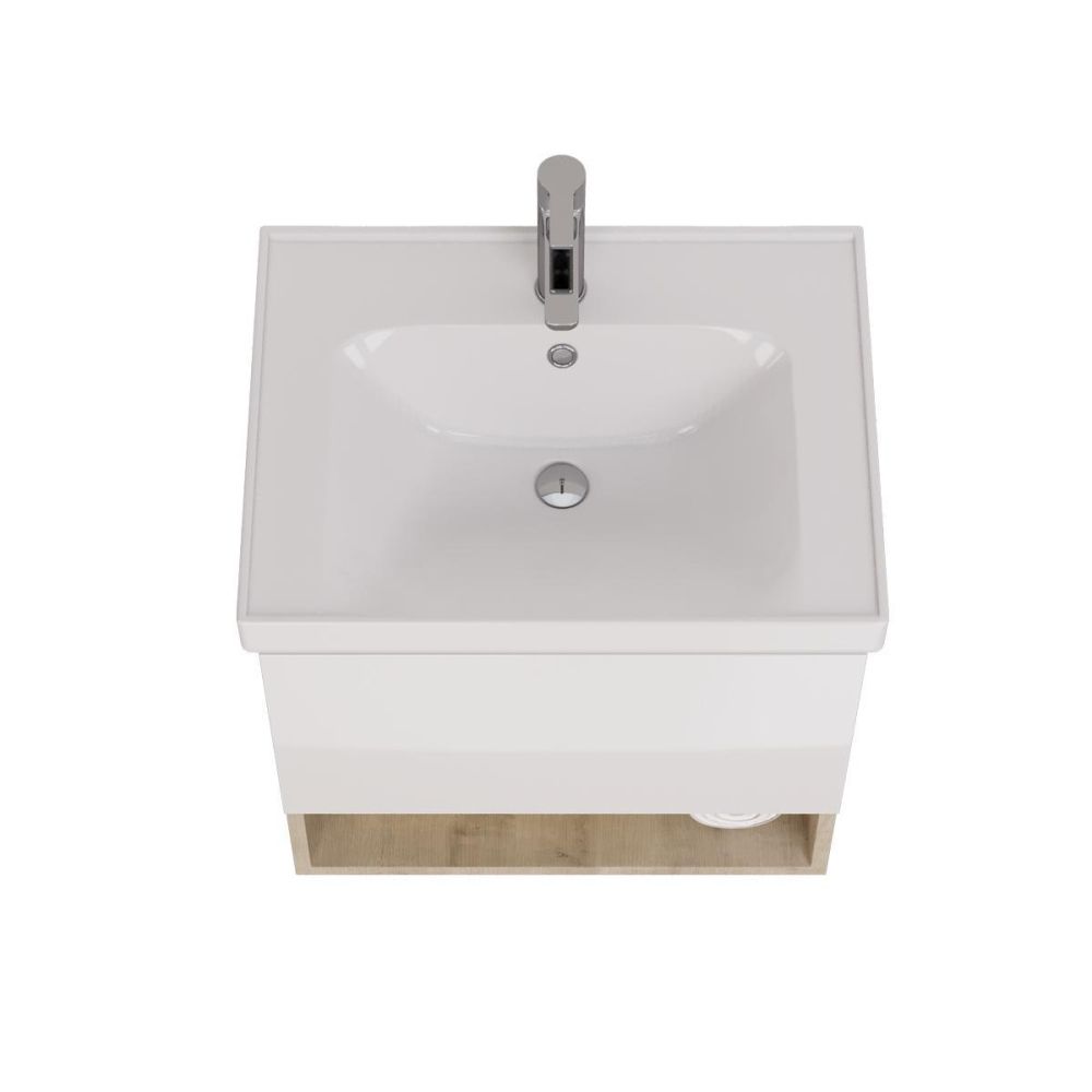 Тумба с раковиной подвесная Dreja Perfecto 60 см, дуб эврика/белый, артикул 99-0811-com