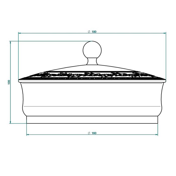 THG MARQUISE BLANC DECOR PLATINE Китайская лакированная коробка с белой керамической крышкой Ø180 мм., big size, декор платина, цвет серебро