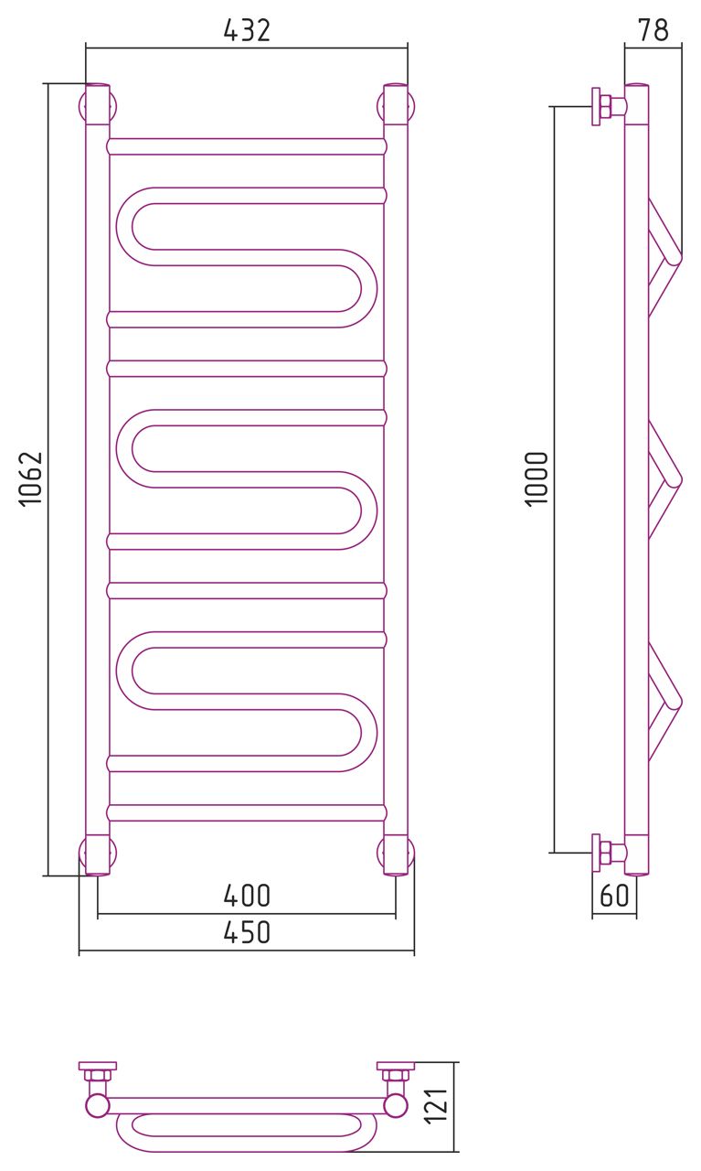 Полотенцесушитель водяной "ЭЛЕГИЯ+" 1000х400 (Шампань)