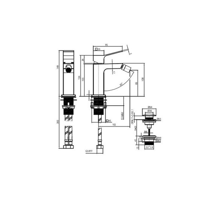 BOSSINI (AKI) Смеситель для биде с донным клапаном 1”1/4, хром (030) BOSSINI (AKI) Смеситель для биде с донным клапаном 1”1/4, хром (030)