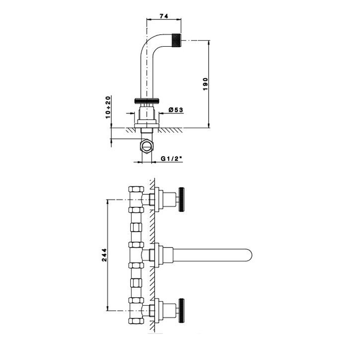 NICOLAZZI ARENA Смеситель для раковины настенный, на 3 отверстия, в комплекте со встроенной частью, цвет черный матовый, артикул 3307NEM44
