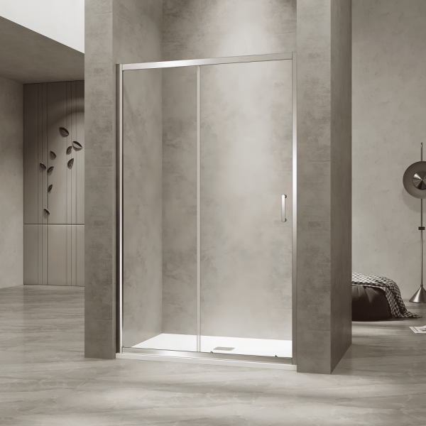 Душевая раздвижная дверь-купе в нишу PA-114 профиль хром (Прозрачное, 1800)