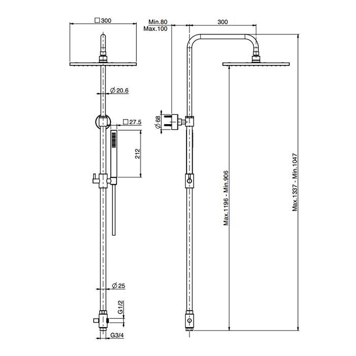 Fima Carlo Frattini Colonne doccia Душевая стойка, верхний душ 30х30см., с ручным душем, цвет: чёрный матовый