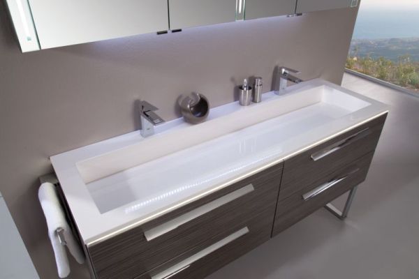 Puris Star Line, раковина из минерального литья усиленная с квадратной чашей на 2 смесителя 1600 мм, цвет белый