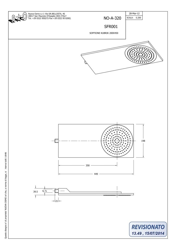 Graffio Kubrick, консольная душевая головка 45x20 см, 1 режим: дождь, цвет хром