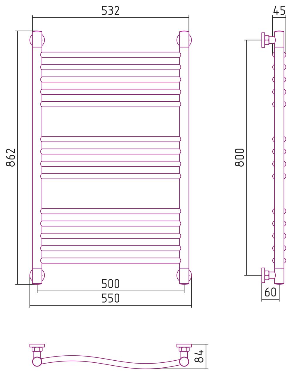 Полотенцесушитель водяной "ФЛЮИД+" 800х500 (Шампань)