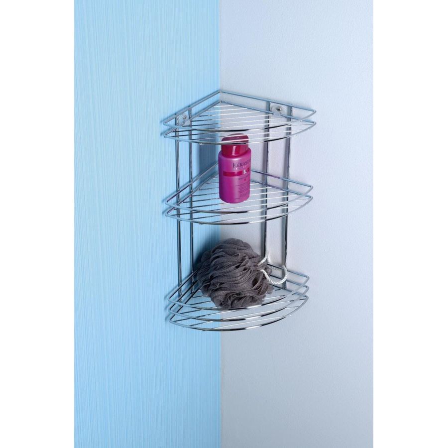 Полка CHROM LINE угловая, тройная, из стальной проволоки с бортиками, 200x485x200 мм, хром, Sapho, артикул 37015