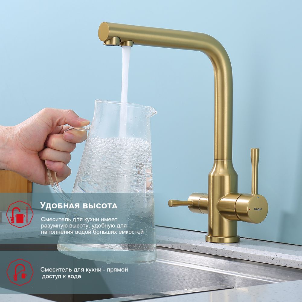 Смеситель для кухни с подключением фильтра Raglo R81.61.03, золотой сатин